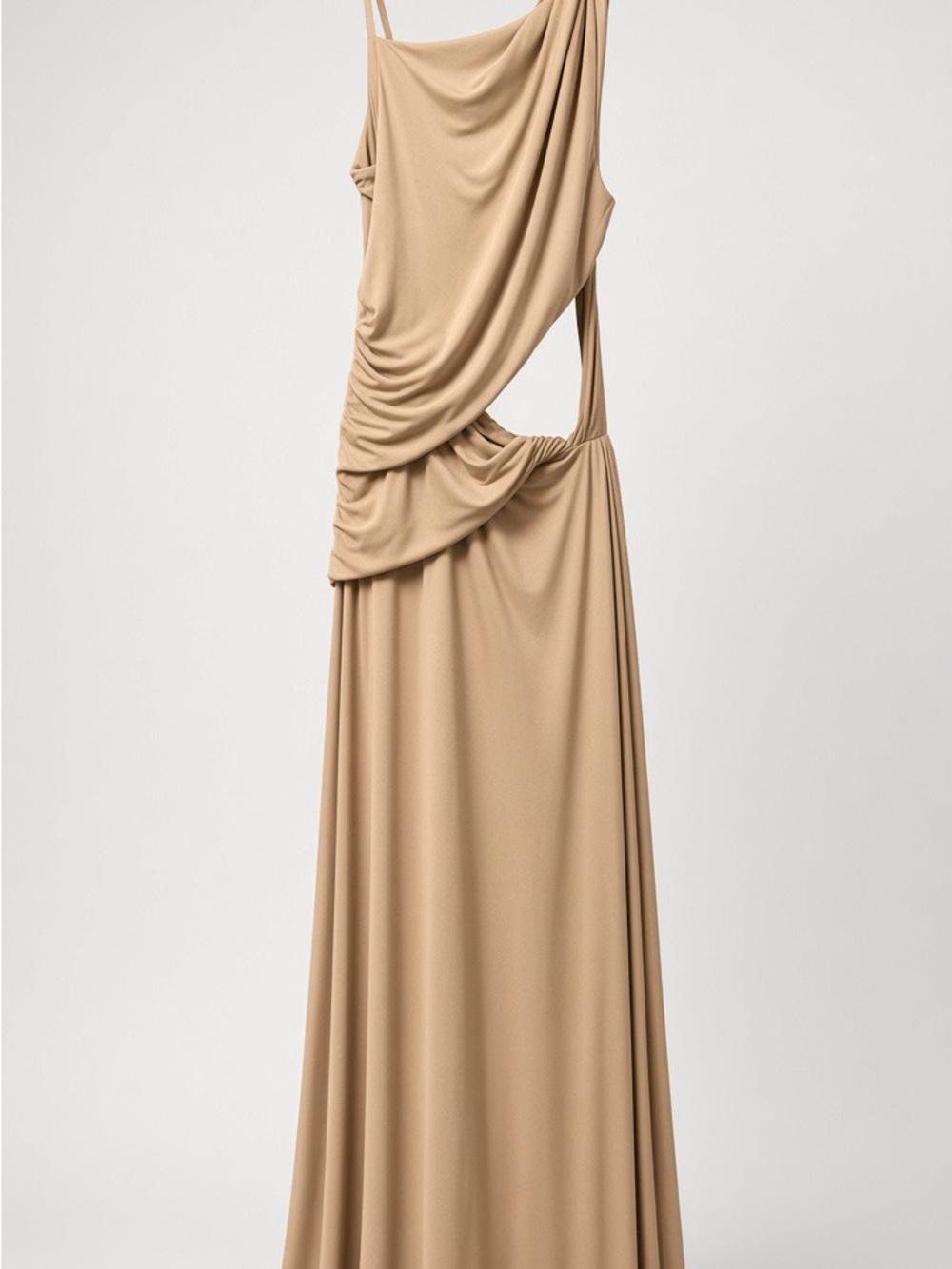 JLUXLABEL One-Shoulder Draped Maxi Dress in Tan